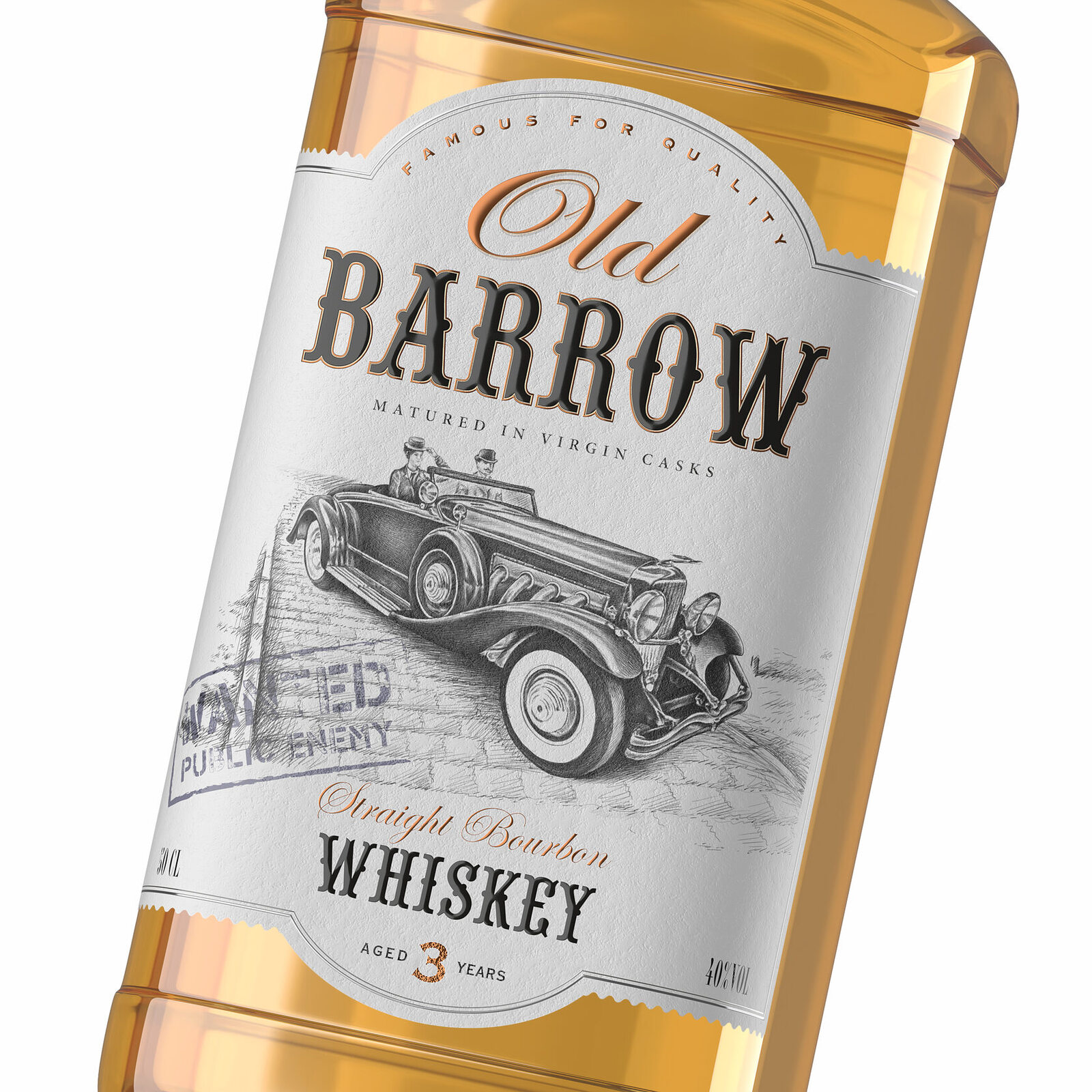дизайн этикетки виски Old Barrow с винтажным автомобилем