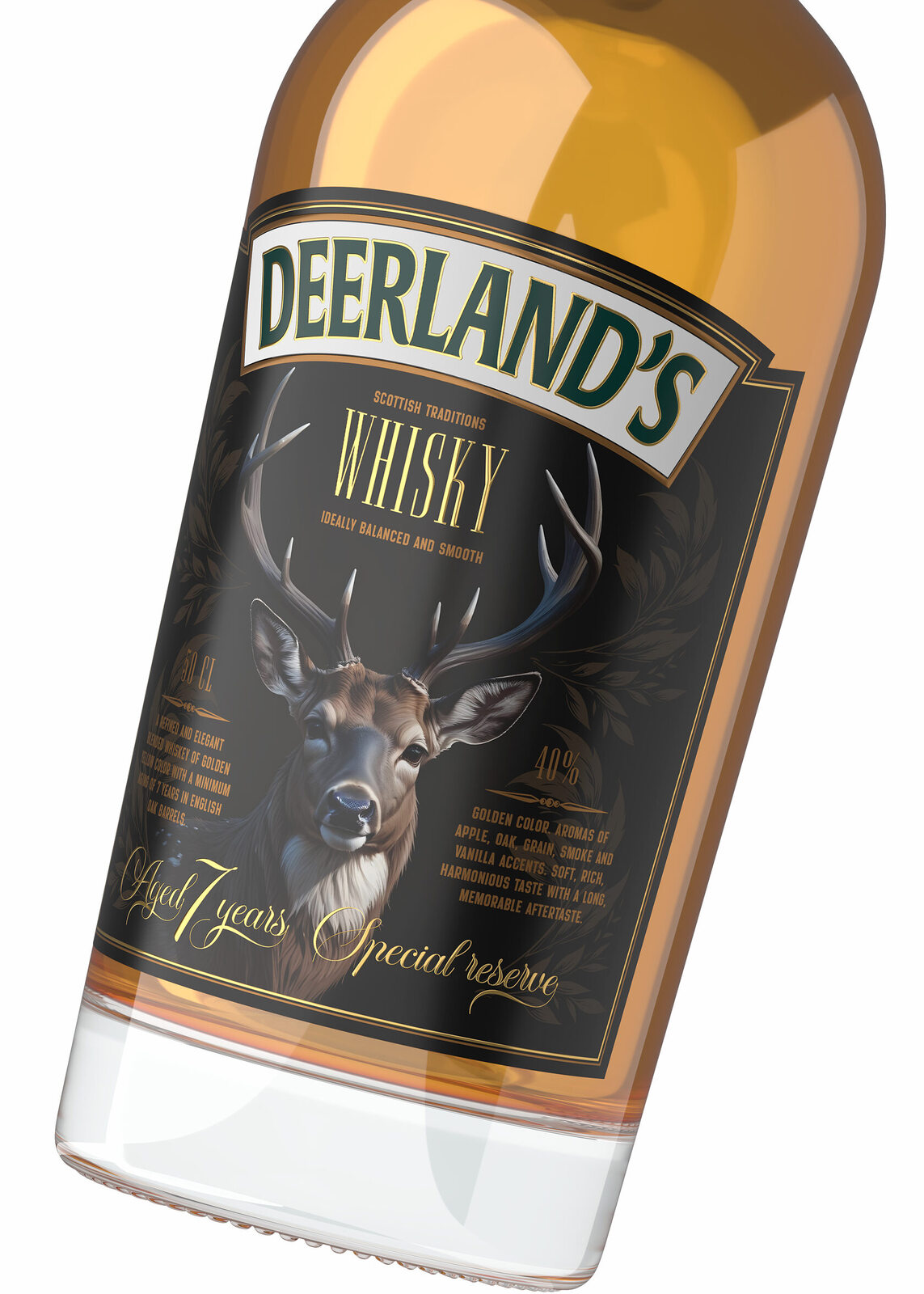 дизайн этикетки виски Deerland’s с иллюстрацией оленя