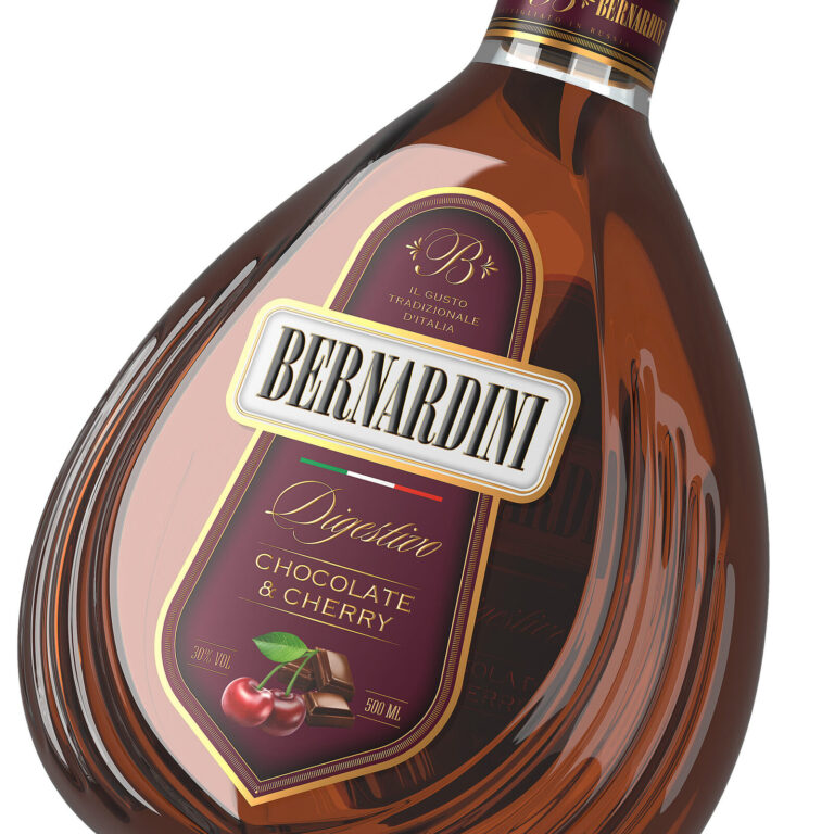 дизайн бутылки ликера Bernardini шоколад и вишня премиальный стиль