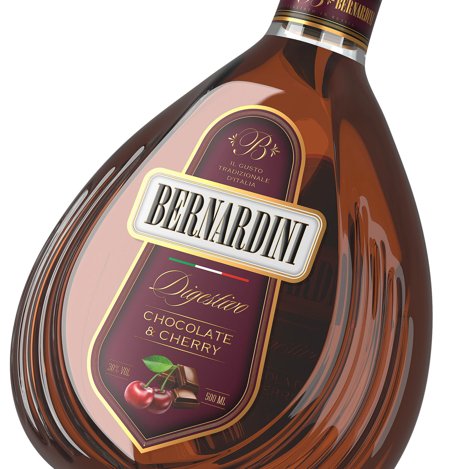 дизайн бутылки ликера Bernardini шоколад и вишня премиальный стиль