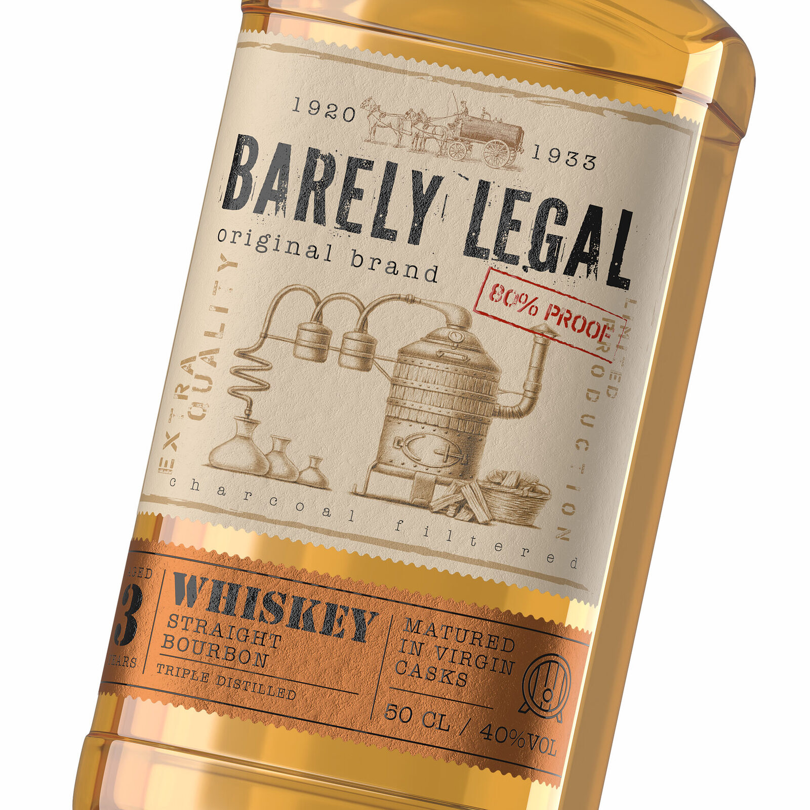 дизайн этикетки виски Barely Legal в стиле крафтового бурбона