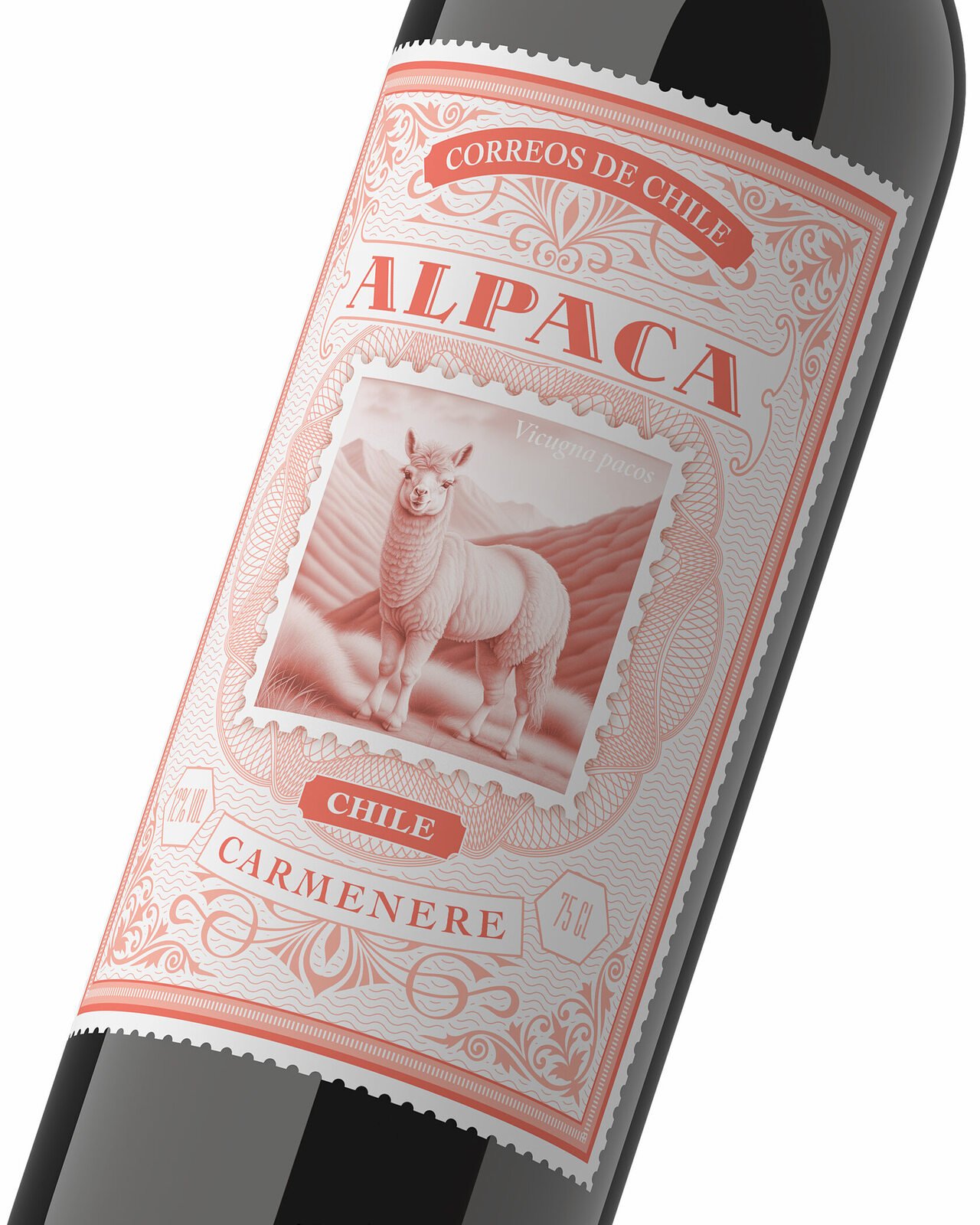дизайн этикетки вина Alpaca Carmenere в гравюрном стиле