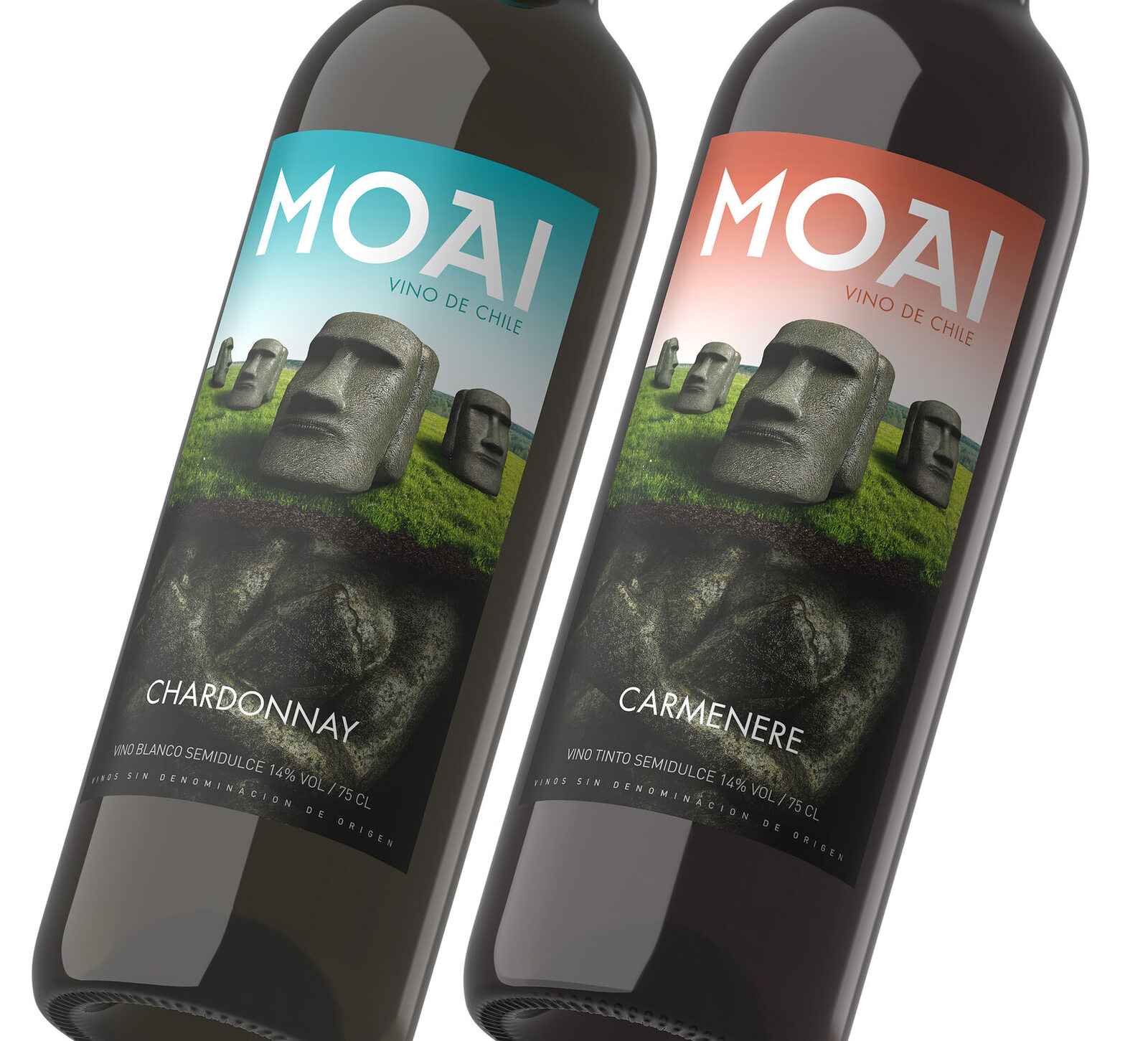 дизайн этикетки вина MOAI с каменными статуями острова Пасхи