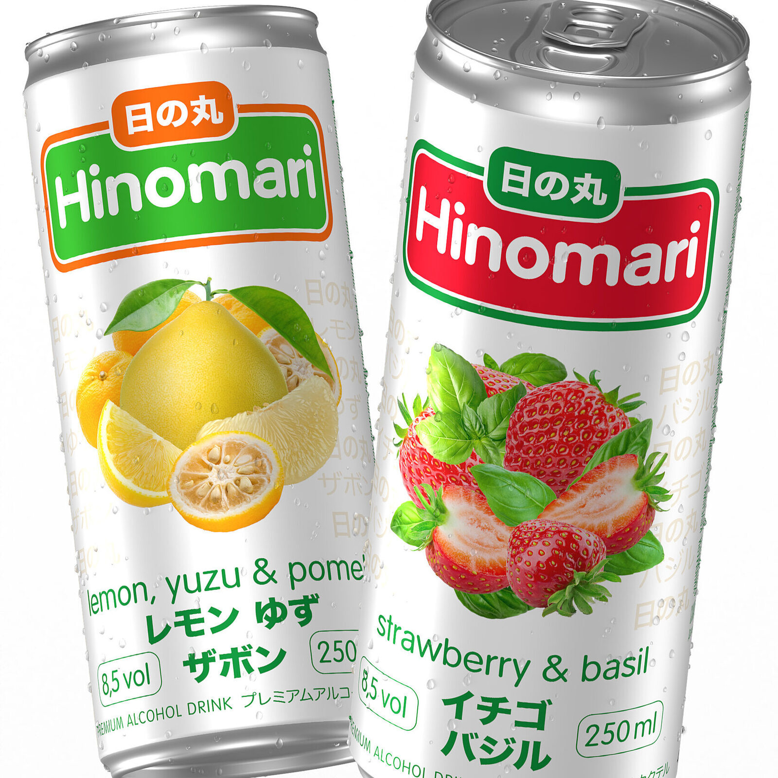 дизайн банки напитка Hinomari с японским стилем и фруктовыми вкусами