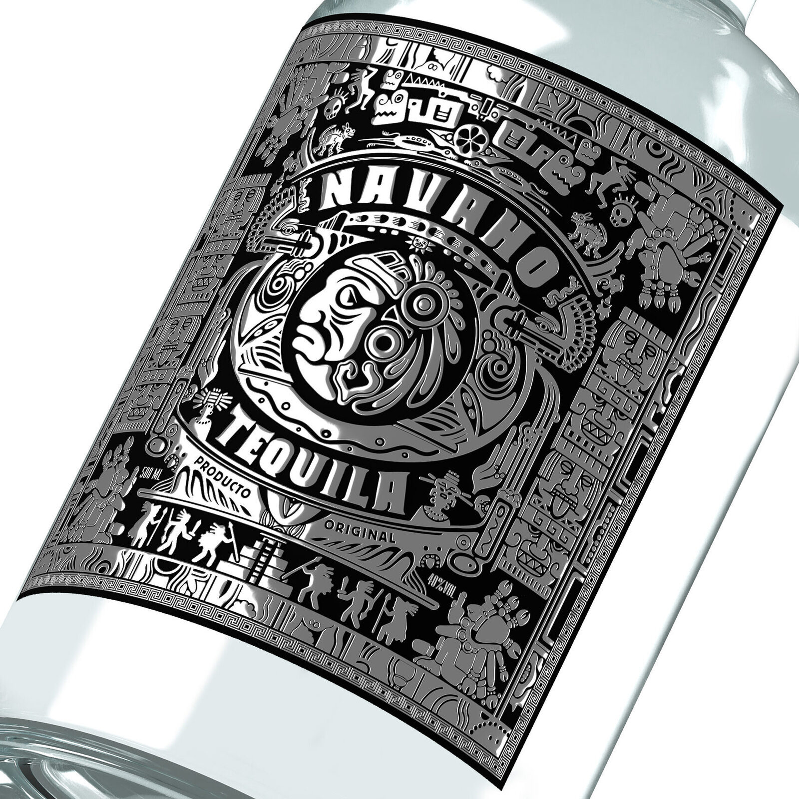 дизайн этикетки текилы NAVALO с этническим орнаментом и гравировкой