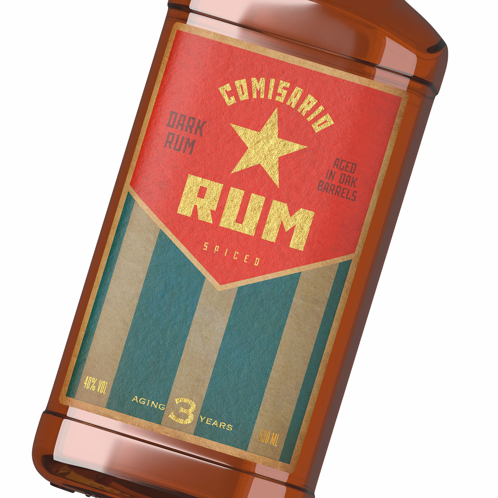 дизайн рома Comienzo с ретро-этикеткой и яркой геометрической композицией