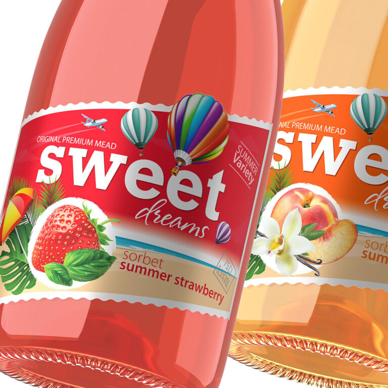 дизайн этикетки медовухи Sweet Dreams с фруктовыми вкусами