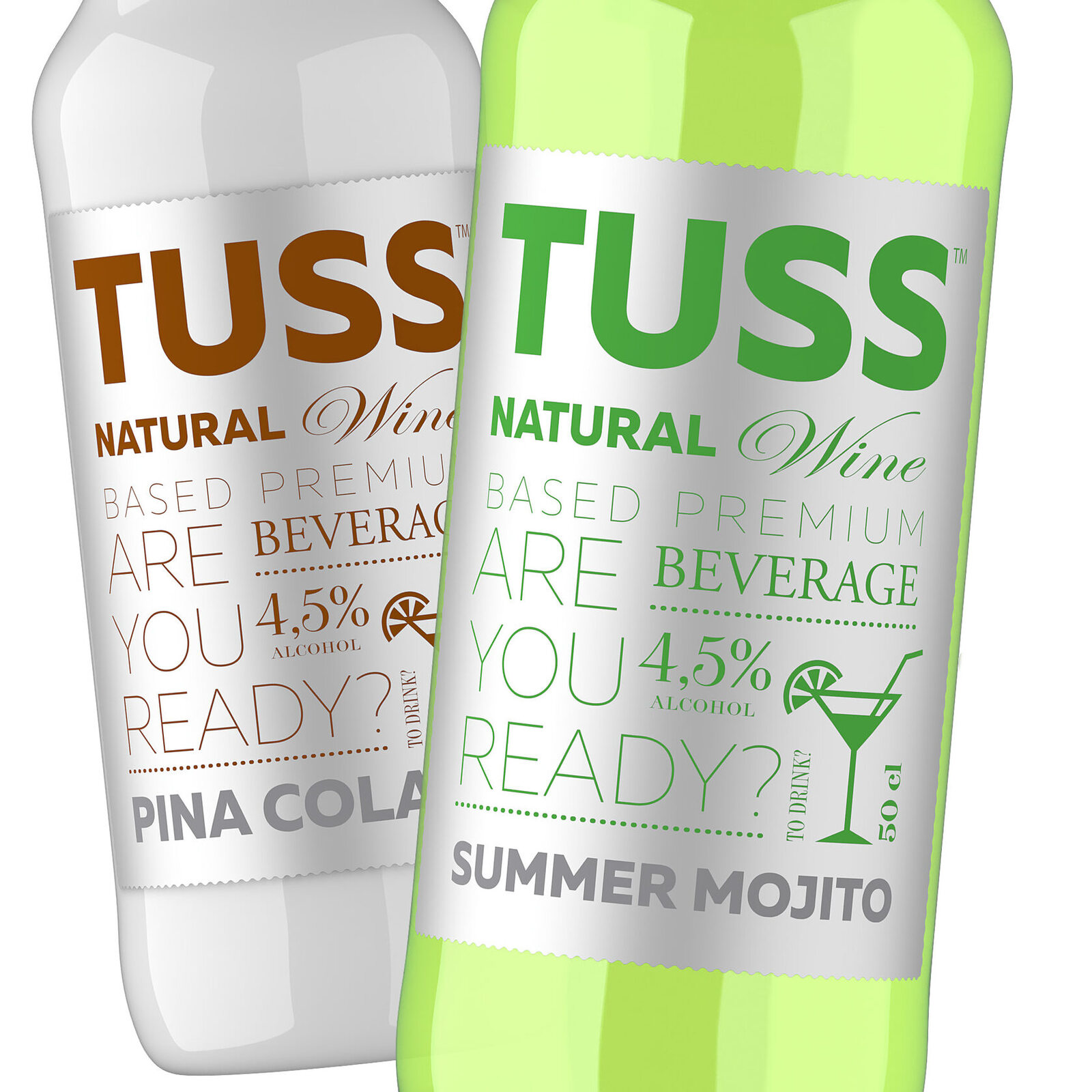 дизайн упаковки напитка TUSS natural wine mojito и pina colada