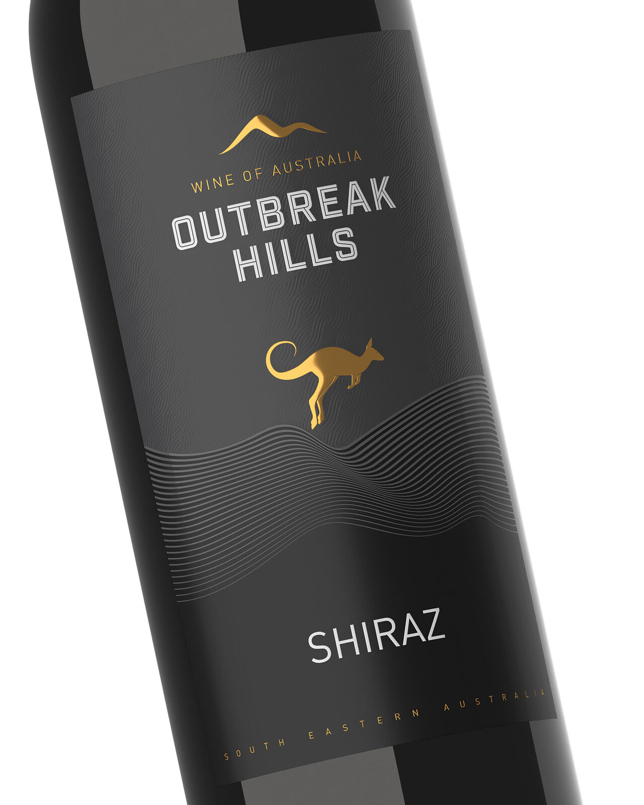 дизайн этикетки вина Outbreak Hills Shiraz с силуэтом кенгуру