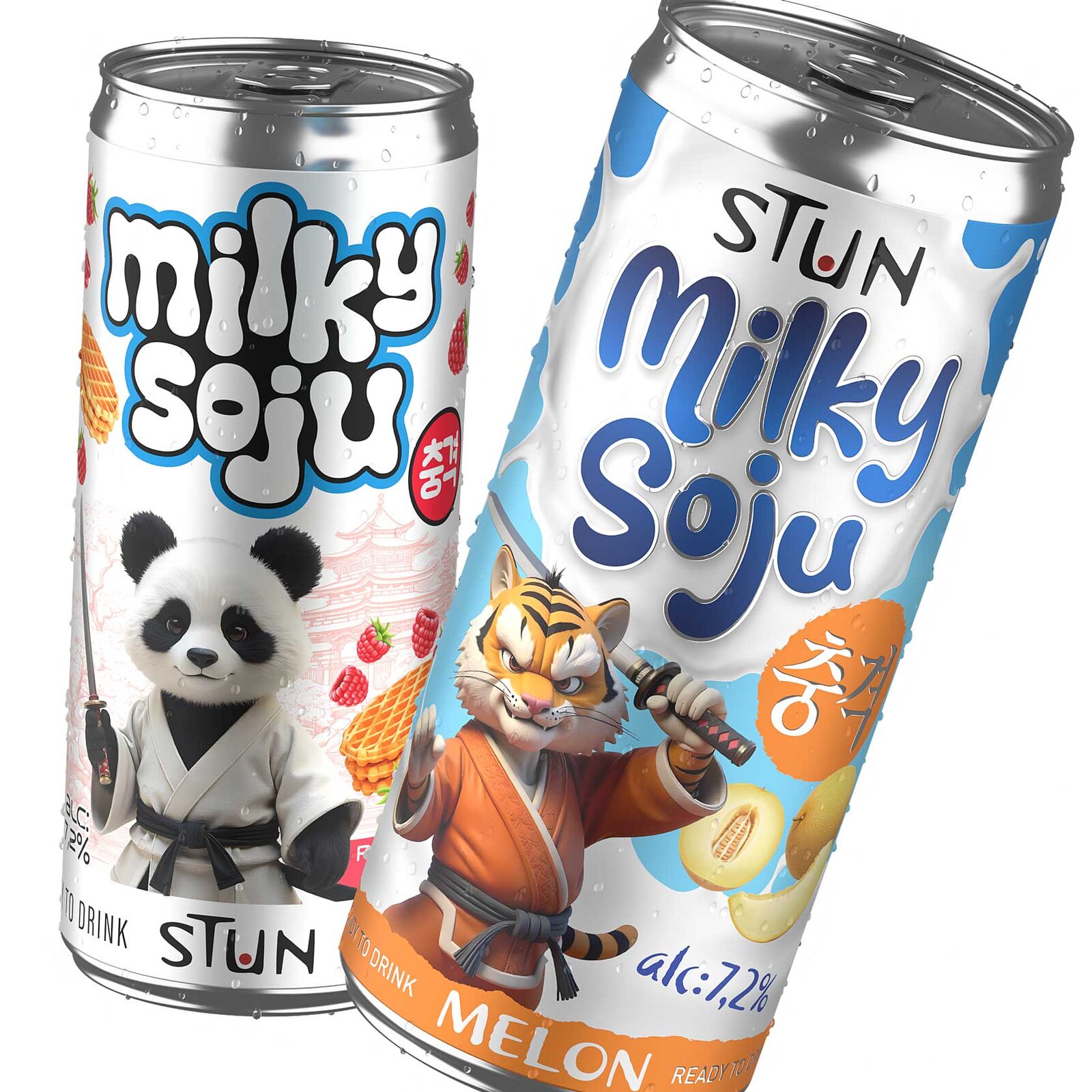 Дизайн банки напитка Milky Soju в ярком азиатском стиле с использованием персонажей и иллюстраций. Разработка упаковки с акцентом на молодежную аудиторию, эмоциональный отклик и высокую заметность на полке. Дизайн сочетает playful-стилистику, насыщенные цвета и графические элементы, формируя запоминающийся бренд для RTD и слабоалкогольных напитков. Подходит для FMCG-сегмента, маркетплейсов и массового рынка.