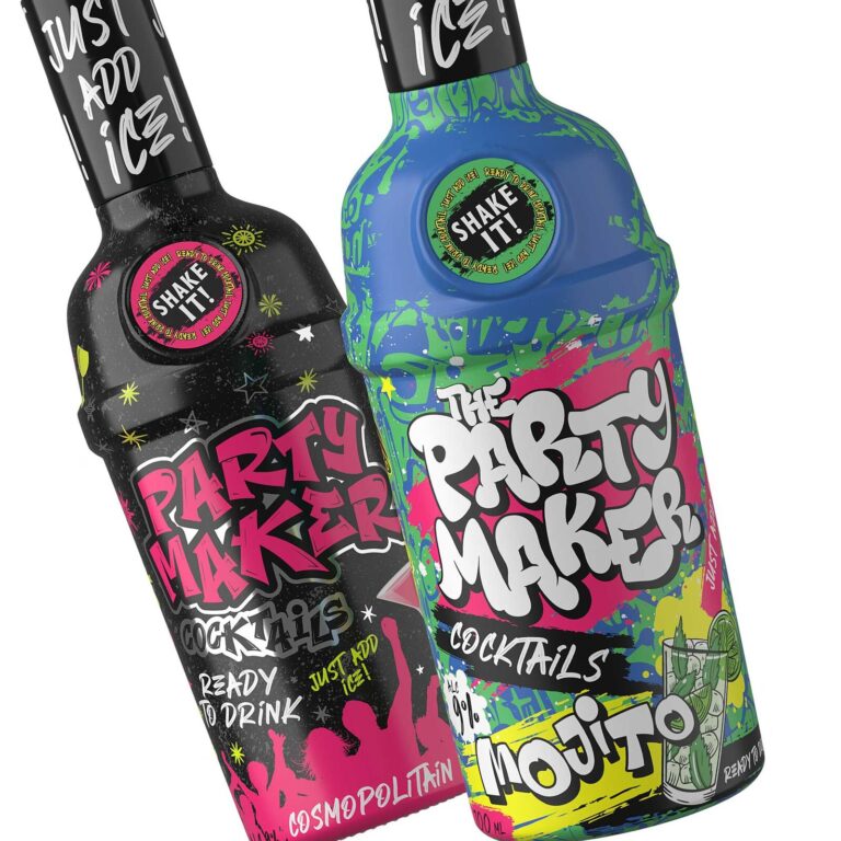Яркий дизайн упаковки коктейлей Party Maker в стиле street-art и nightlife эстетики. Контрастные цвета, граффити-типографика и динамичные паттерны создают энергичный визуальный образ, ориентированный на молодежную аудиторию. Разработка дизайна для RTD-коктейлей (ready-to-drink), алкогольных напитков и FMCG-сегмента. Упаковка привлекает внимание на полке, усиливает эмоциональное восприятие бренда и хорошо работает в digital-среде и маркетплейсах.