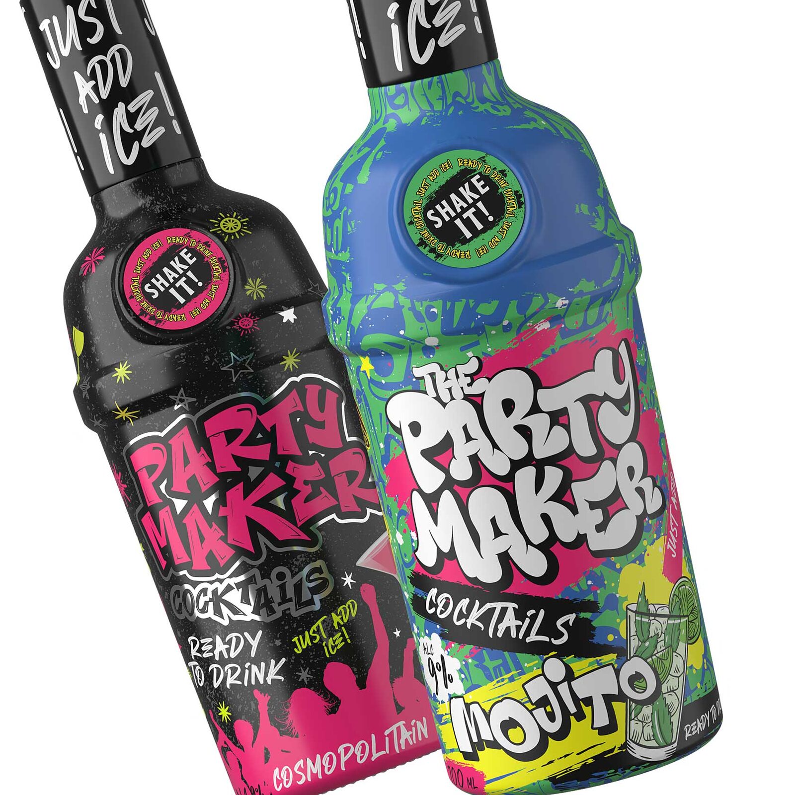 Яркий дизайн упаковки коктейлей Party Maker в стиле street-art и nightlife эстетики. Контрастные цвета, граффити-типографика и динамичные паттерны создают энергичный визуальный образ, ориентированный на молодежную аудиторию. Разработка дизайна для RTD-коктейлей (ready-to-drink), алкогольных напитков и FMCG-сегмента. Упаковка привлекает внимание на полке, усиливает эмоциональное восприятие бренда и хорошо работает в digital-среде и маркетплейсах.